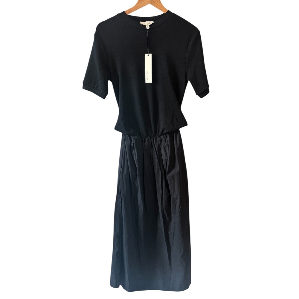 PINCH Black Ribbed Knit T-Shirt Maxi Dress Elastic Waist Size M Dark Academia